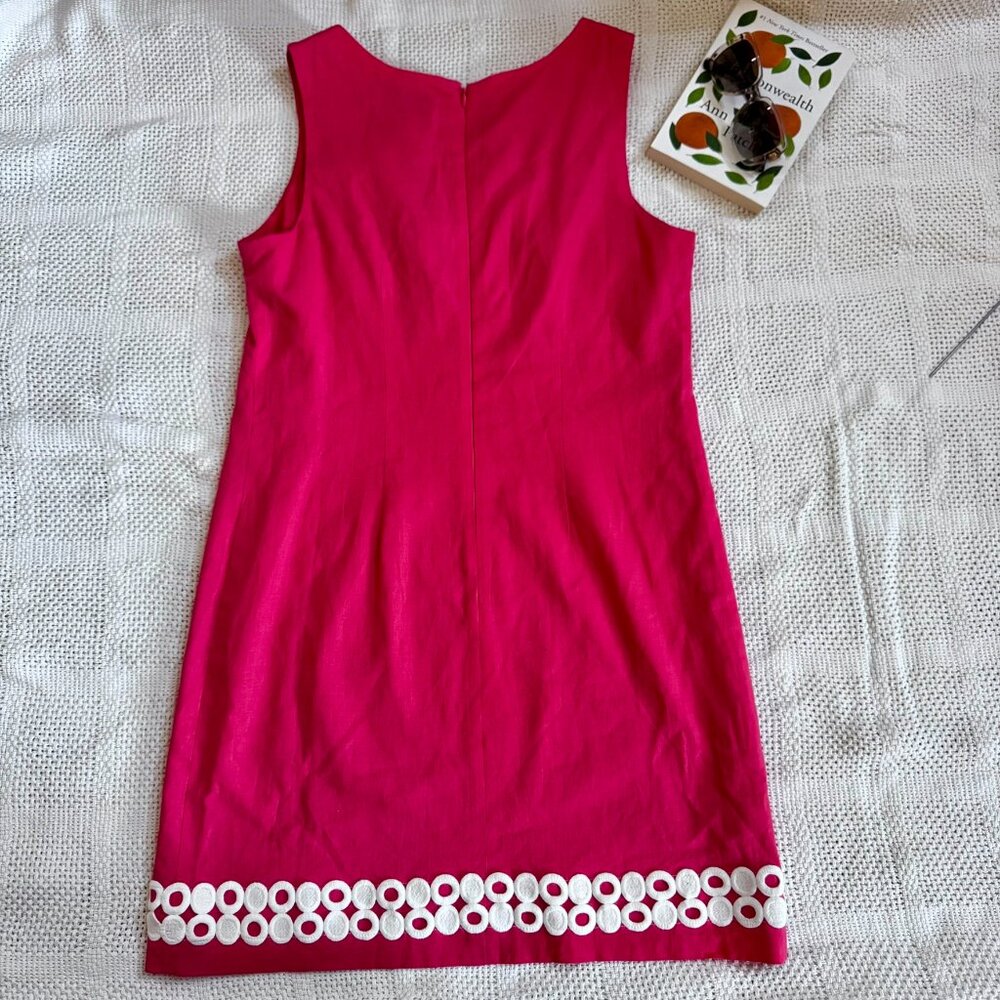 Peach/Coral Linen Blend Sheath Dress Sz 14  • Bold Applique • Lined • J. Howard - Picture 5 of 10